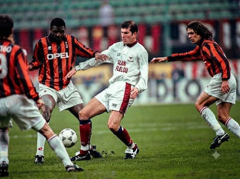 Zidane trong màu áo AS Cannes và Bordeaux, giai đoạn ông phát triển kỹ thuật cá nhân và tư duy chơi bóng.