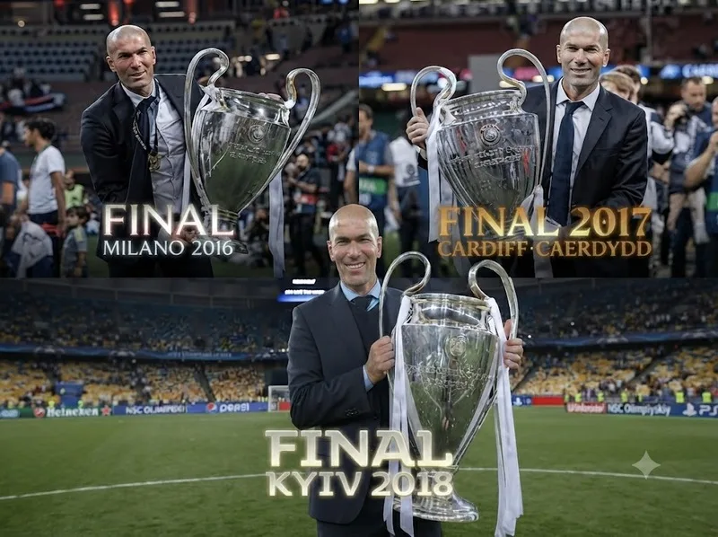 Zidane cùng Real Madrid tạo nên kỳ tích với ba lần liên tiếp vô địch Champions League.